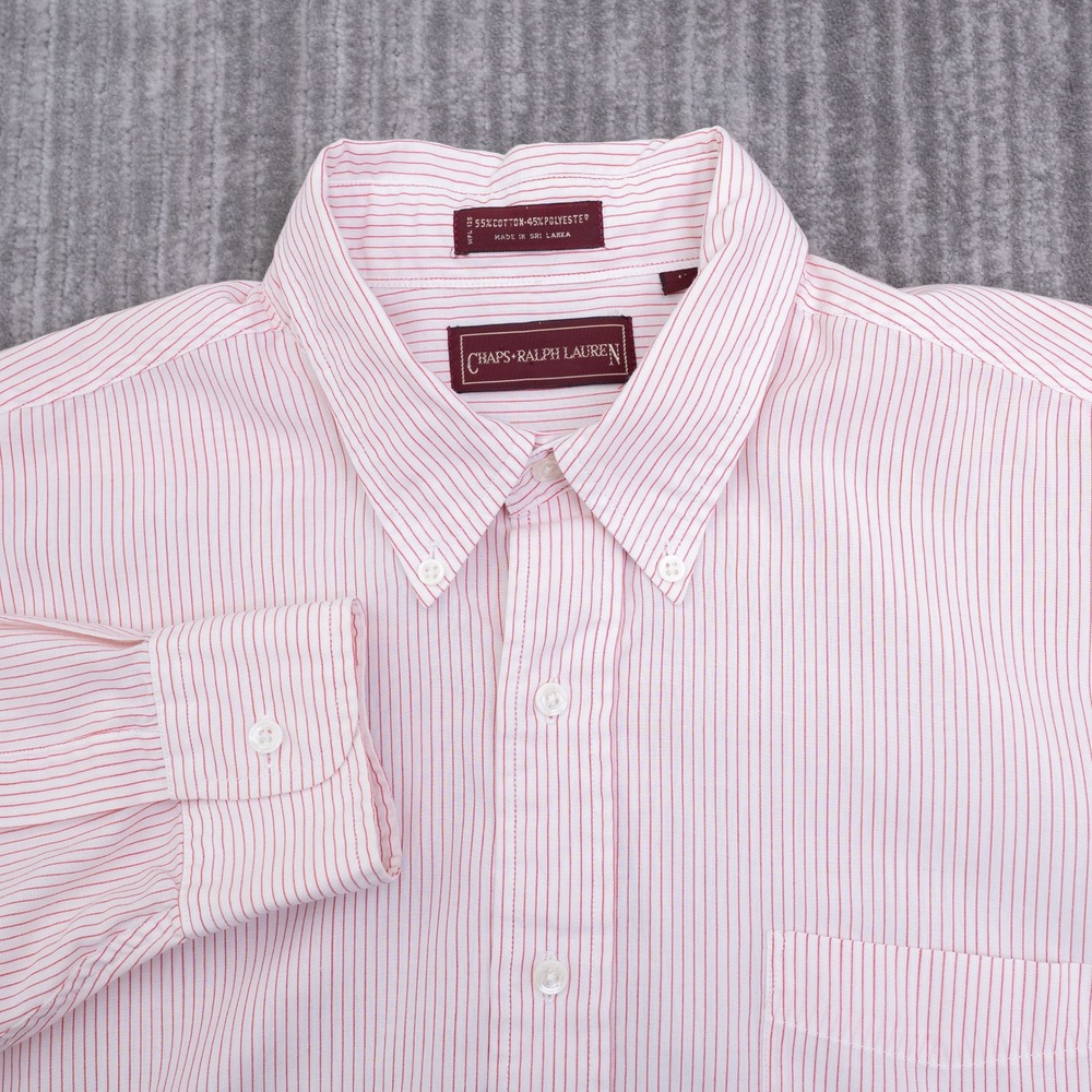 Chaps Ralph Lauren Mens 17 34-35 Red White Pinstripe Button Down Shirt‎ XL